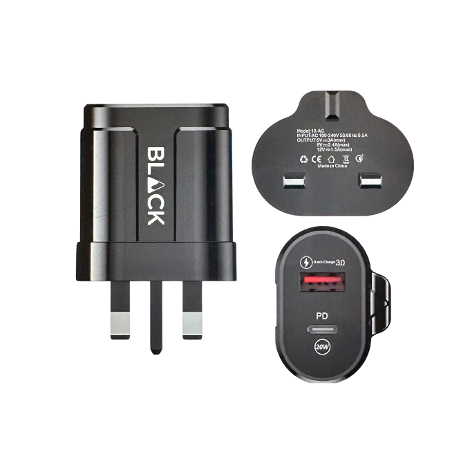 BLACK Power B 2 in 1 Fast Charging Brick 20W with USB A and C, 1Yr warranty BLACK Power B 2 in 1 Fast Charging Brick 20W with USB A and C, 1Yr warranty